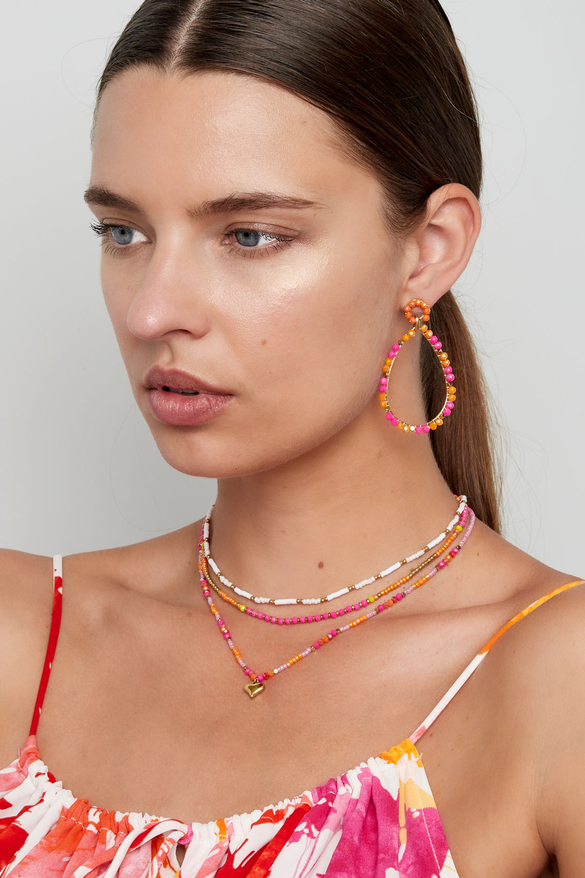 Halskette kleine bunte Perlen - rosa/orange h5 Bild4